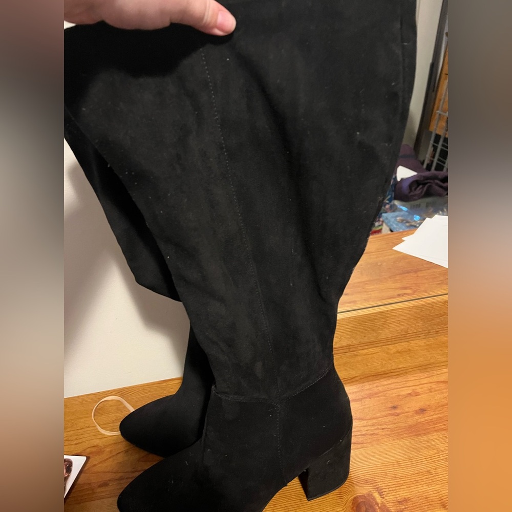 Torrid Black velvet knee high boots Wiiiide calf